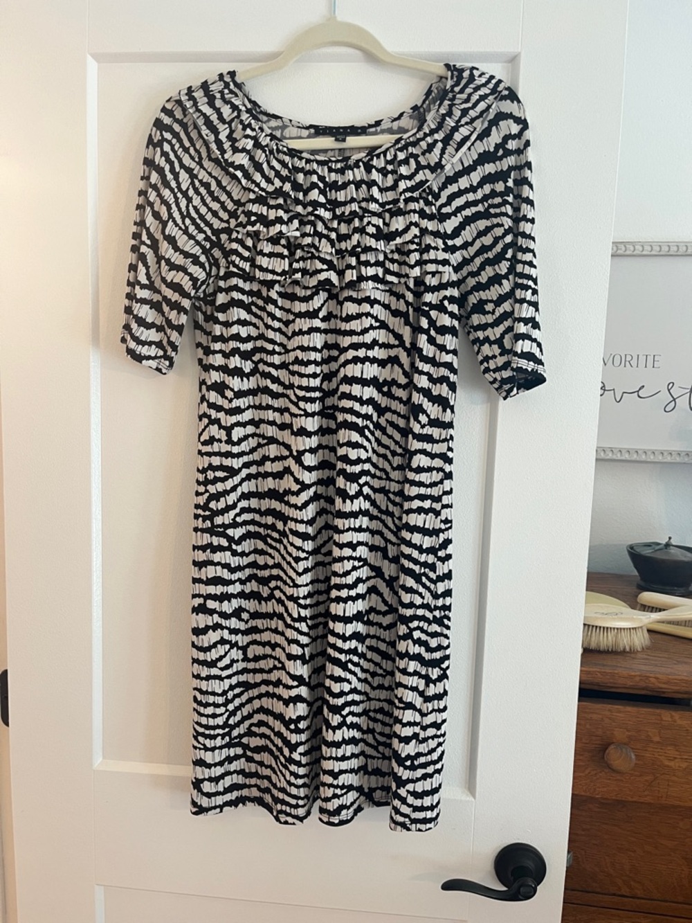 Tiana B. Black and White Zebra-Print Midi Dress
